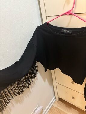 AKIRA Black Fringe Cropped Sweatshirt